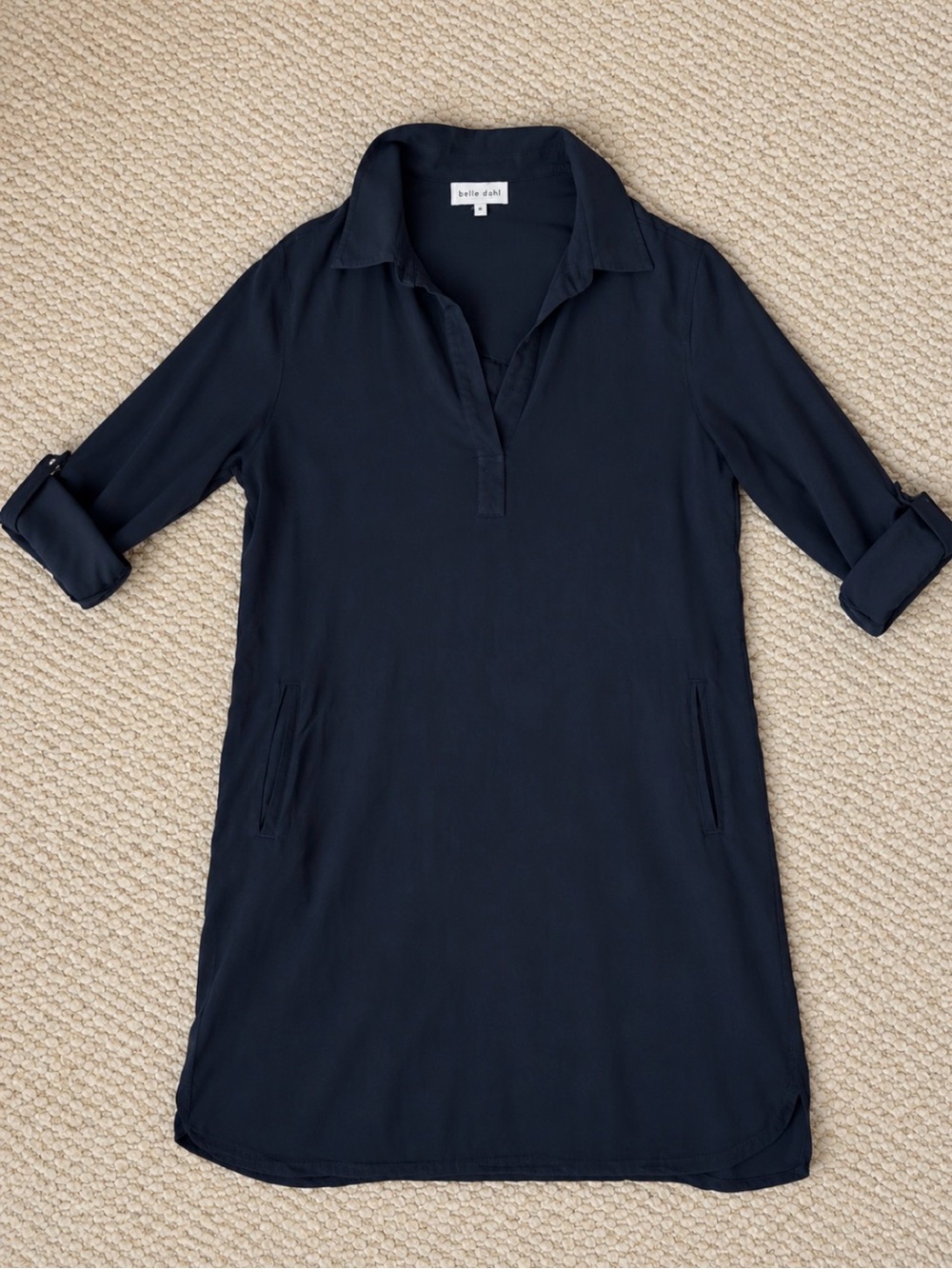 Bella Dahl Navy Shirt Dress Size Medium relaxed tunic dress- roll tab sleeves